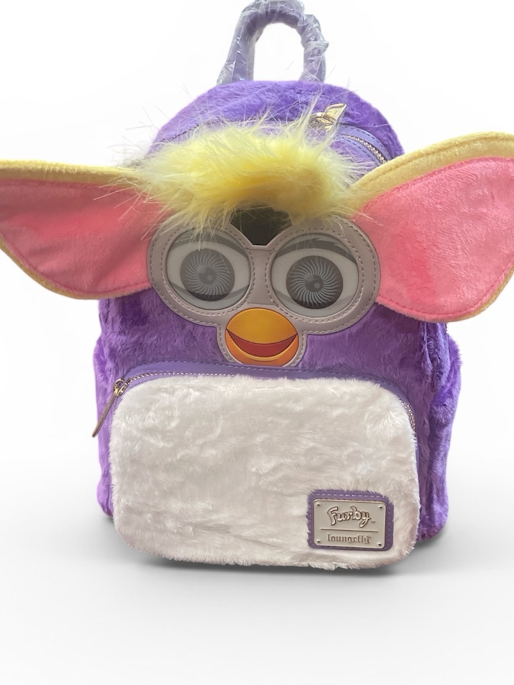 Loungefly Purple Furby Plush Backpack with Pink Ears and Yellow Tuft